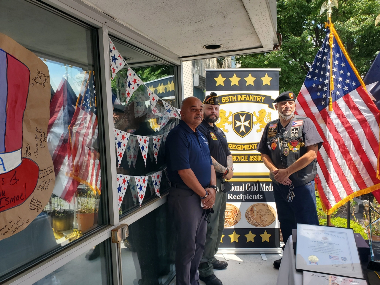 Retired USAF Master Sergeant & Post Life Member Rodriguez, Nephew Post Commander 7096, Mr. Diaz President of the 65th Infantry Motorcycle Association