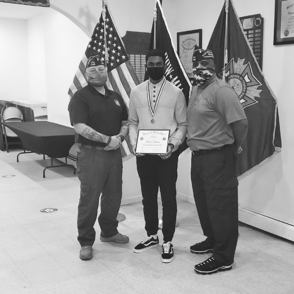 Jovenson Jerome after receiving his award from the Post Commander & Quartermaster. He has plans on attending Howard University or Syracuse University. 